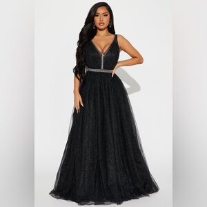 Fashion Nova Black Glitter Prom Dress